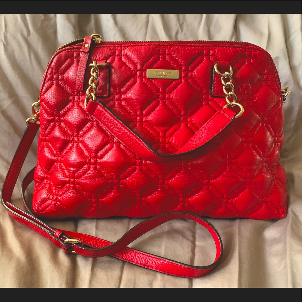 Kate Spade Presley red leather quilted crossbody shoulder bag